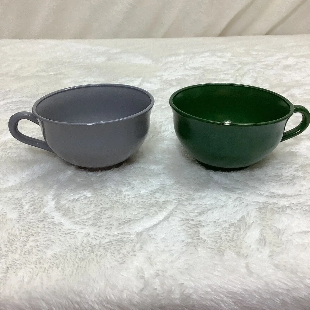 Hazel Atlas Ovide Platonite 6 Vintage Milk Glass Tea Cup Red Yellow Green Gray